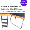Ken Black 3 Step Ladder and Tie Down Kit Combo Set for 13ft / 14ft Round Trampoline & 10ft / 12ft / 15ft Recta| X Box