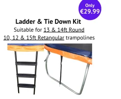 Ken Black 3 Step Ladder and Tie Down Kit Combo Set for 13ft / 14ft Round Trampoline & 10ft / 12ft / 15ft Recta| X Box