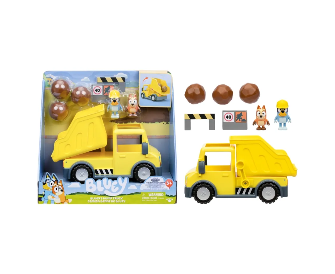 Ken Black Bluey's Dump Truck With Exclusive Hard-Hat Bluey and Muddy Bingo Figures| Preschool & Electronic Learning