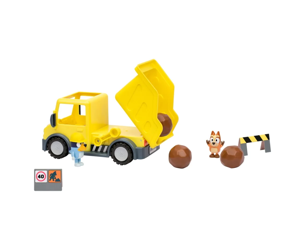 Ken Black Bluey's Dump Truck With Exclusive Hard-Hat Bluey and Muddy Bingo Figures| Preschool & Electronic Learning