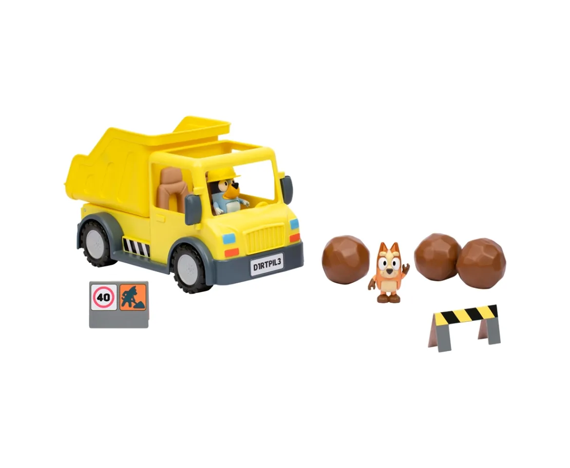 Ken Black Bluey's Dump Truck With Exclusive Hard-Hat Bluey and Muddy Bingo Figures| Preschool & Electronic Learning