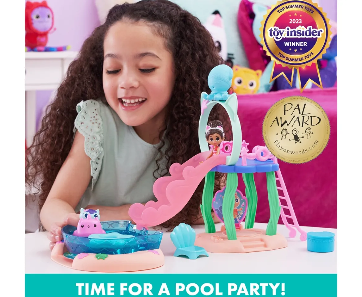 Ken Black Gabby’s Dollhouse, Purr-ific Pool Playset with Gabby and MerCat Figures| Preschool & Electronic Learning