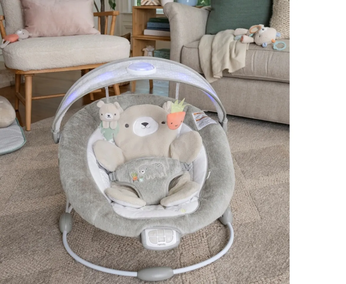 Ken Black Ingenuity InLighten Bouncer Seat with Light Up Toy Bar – Nate the Little Bear| Baby Play