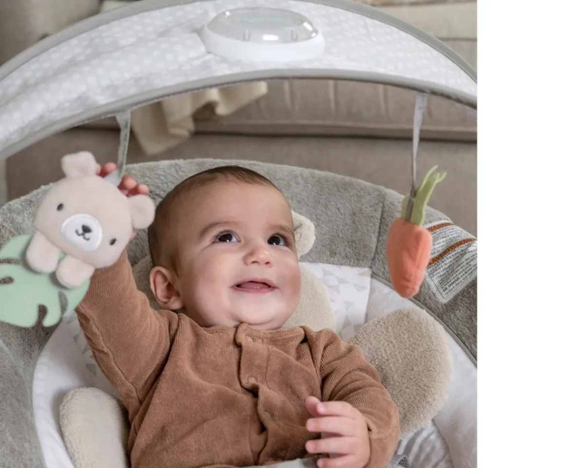 Ken Black Ingenuity InLighten Bouncer Seat with Light Up Toy Bar – Nate the Little Bear| Baby Play