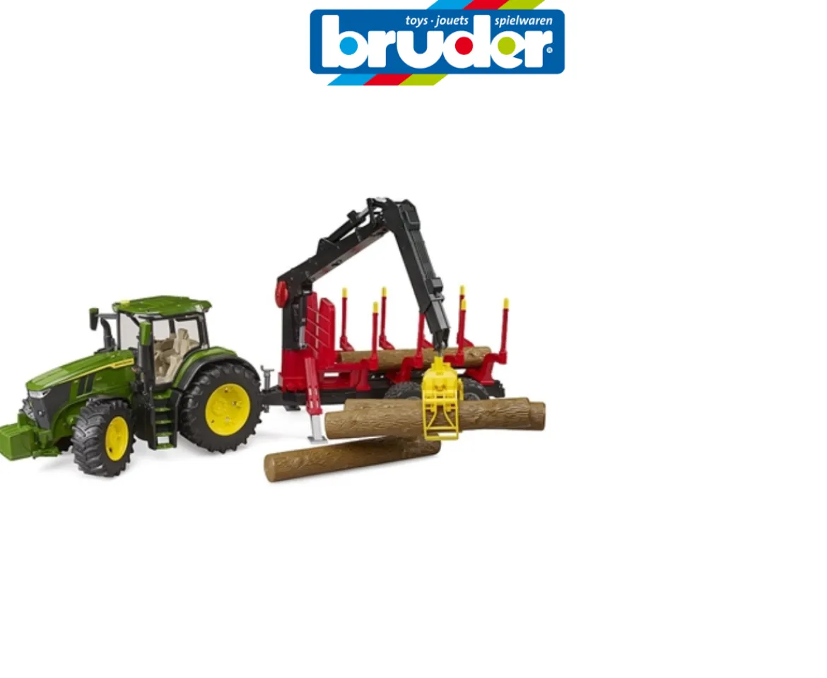 Ken Black John Deere 7R 350 with Forestry Trailer & 4 Trunks| Farm Model Vehicles & Playsets