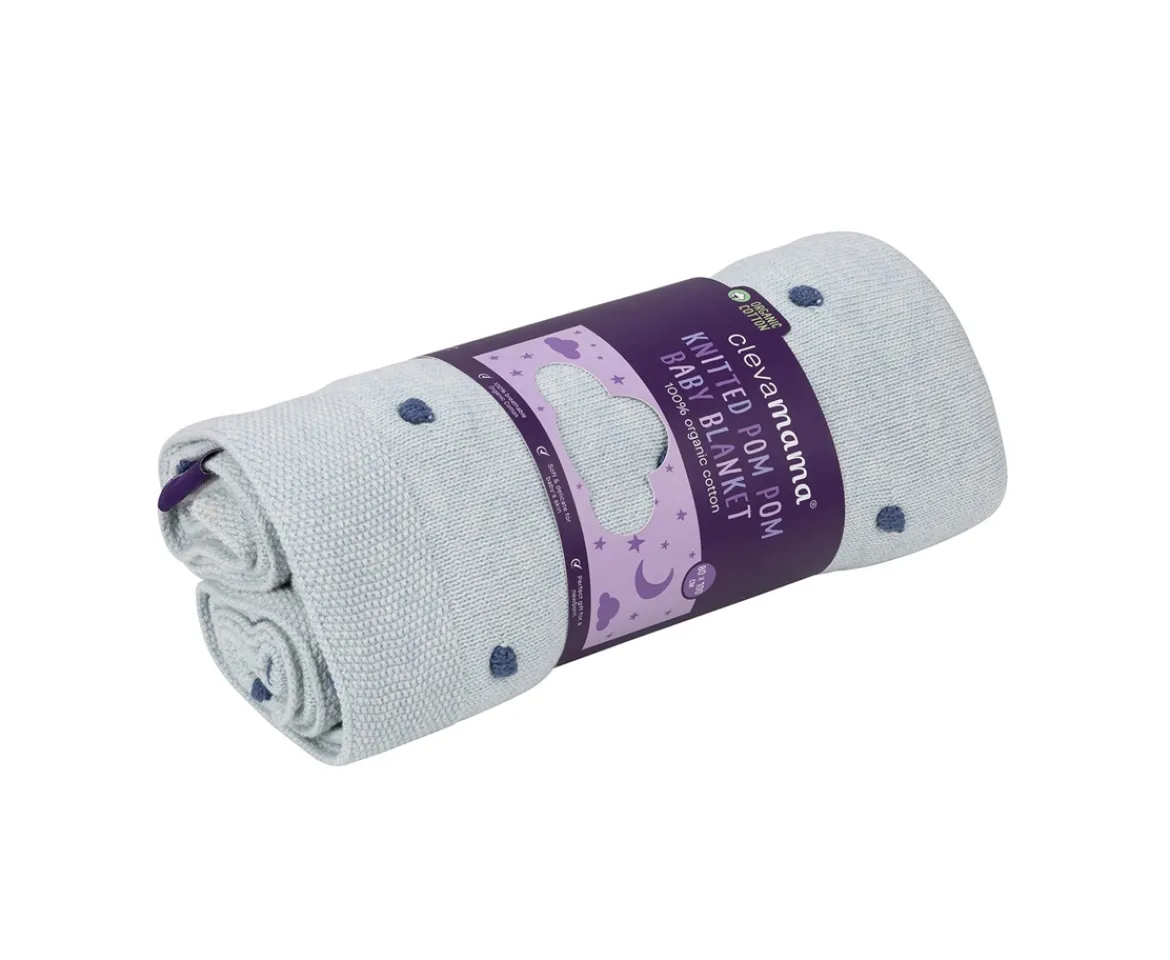 Ken Black Knitted Pom Pom Baby Blanket 80x100 cm - Blue| Nursery Furniture & Bedding