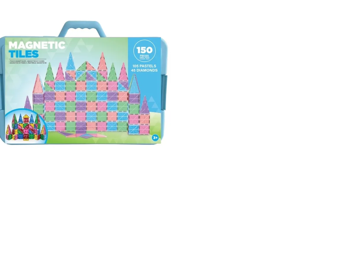 Ken Black Magnetic Tiles 150-Piece Pastels & Diamonds Set| Building & Vehicle Toys