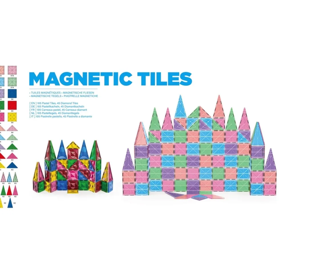 Ken Black Magnetic Tiles 150-Piece Pastels & Diamonds Set| Building & Vehicle Toys