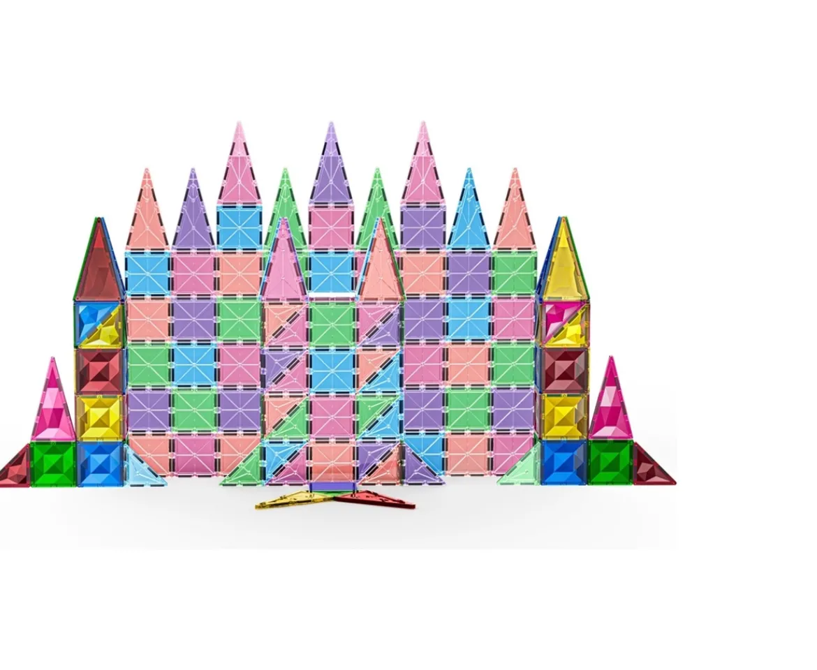 Ken Black Magnetic Tiles 150-Piece Pastels & Diamonds Set| Building & Vehicle Toys