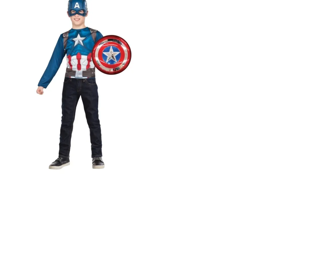 Ken Black Marvel Captain America Medium Costume Top Set with Shield and Mask| Imaginative Play