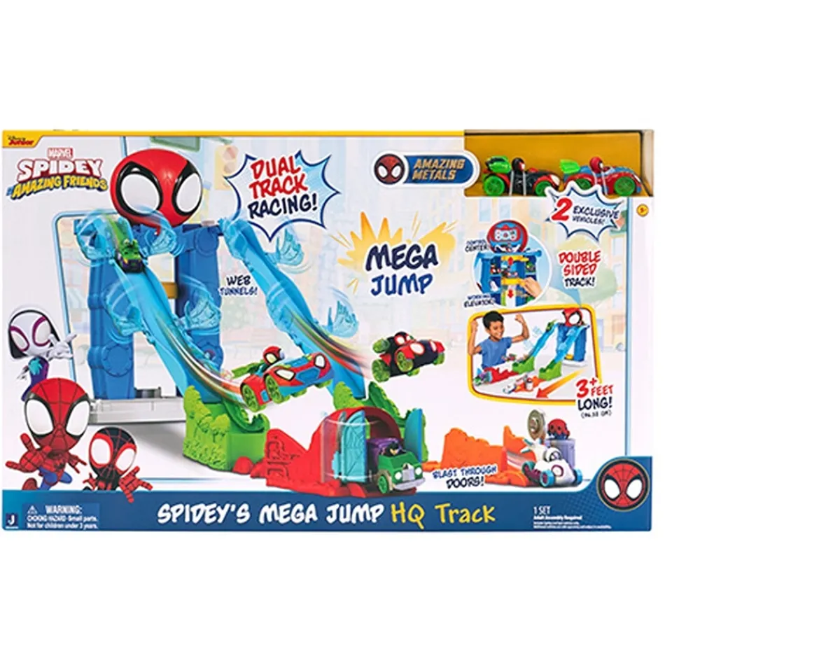 Ken Black MARVEL Spidey and His Amazing Friends Spidey’s Mega Jump HQ Track - 39-Inch Dual Race Track with Ele| Preschool & Electronic Learning