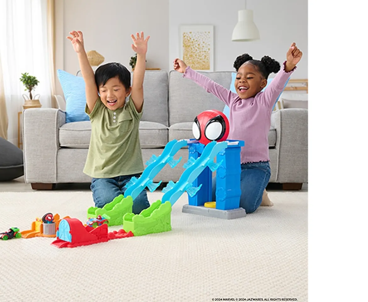 Ken Black MARVEL Spidey and His Amazing Friends Spidey’s Mega Jump HQ Track - 39-Inch Dual Race Track with Ele| Preschool & Electronic Learning