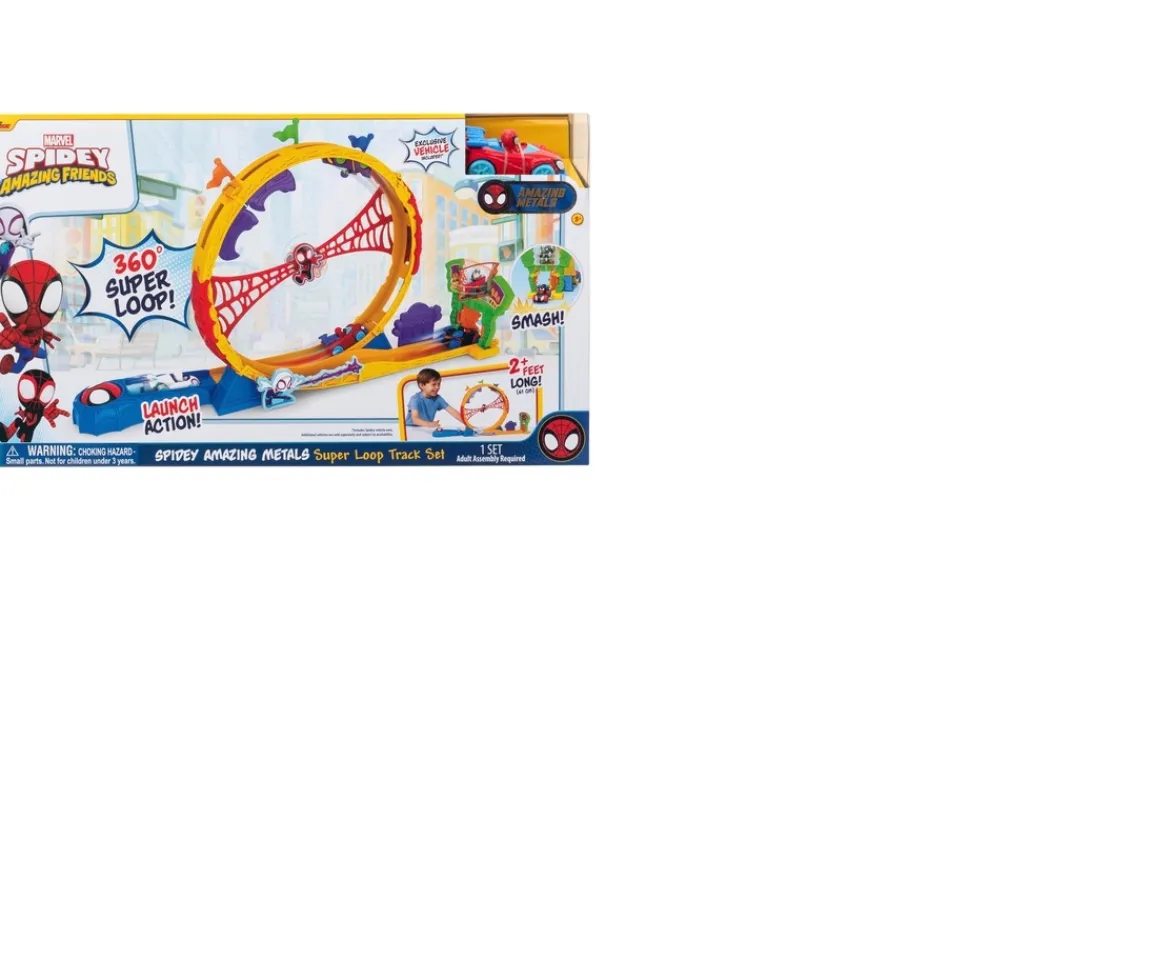 Ken Black MARVEL Spidey and His Amazing Friends Amazing Metals Super Loop Track Set - 28-Inch Race Track with| Preschool & Electronic Learning|Action Figures & Playsets