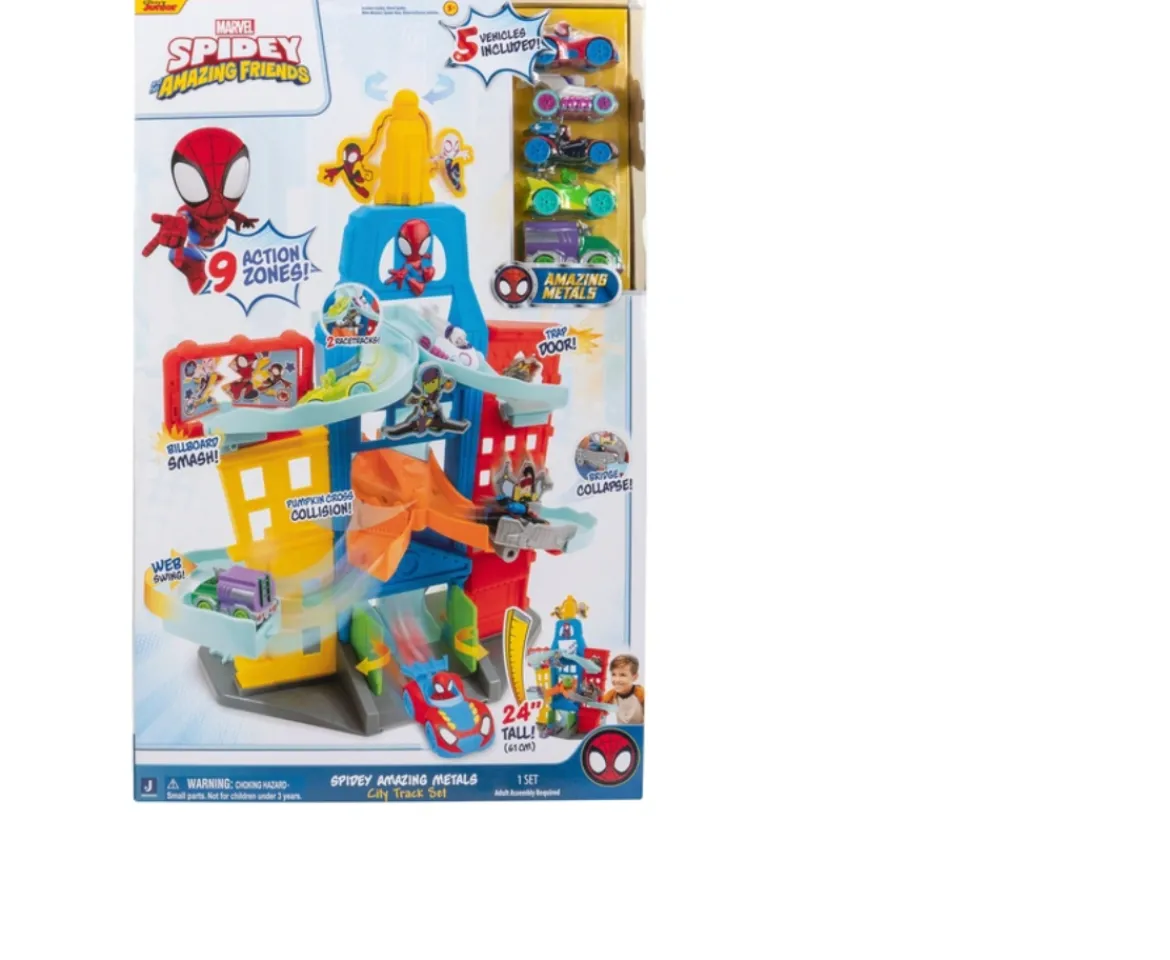 Ken Black Marvel’s Spidey and His Amazing Friends 24” Tall Amazing Metals City Track Set - Five 3-Inch Exclusi| Preschool & Electronic Learning|Action Figures & Playsets