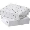 Ken Black 2pk Jersey Sheets Travel Cot Grey Star| Nursery Furniture & Bedding