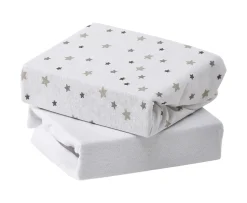 Ken Black 2pk Jersey Sheets Travel Cot Grey Star| Nursery Furniture & Bedding
