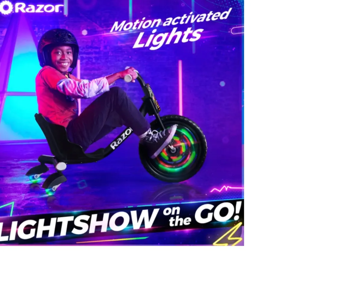 Ken Black Razor RipRider 360 Lightshow Trike| Pedal & Foot To Floor Ride Ons