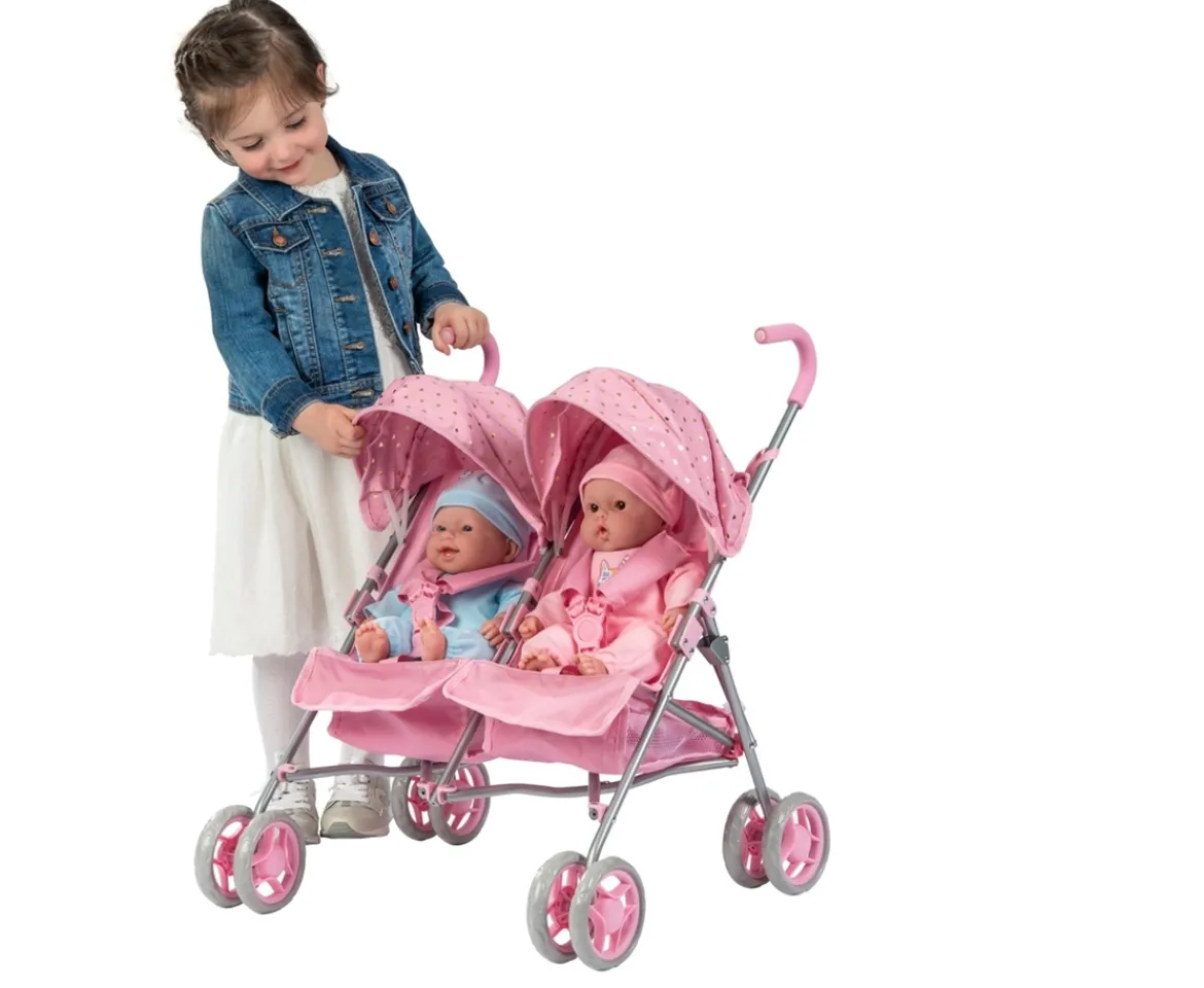 Ken Black Side by Side Twin Doll Stroller in Pink| Dolls & Dollhouses