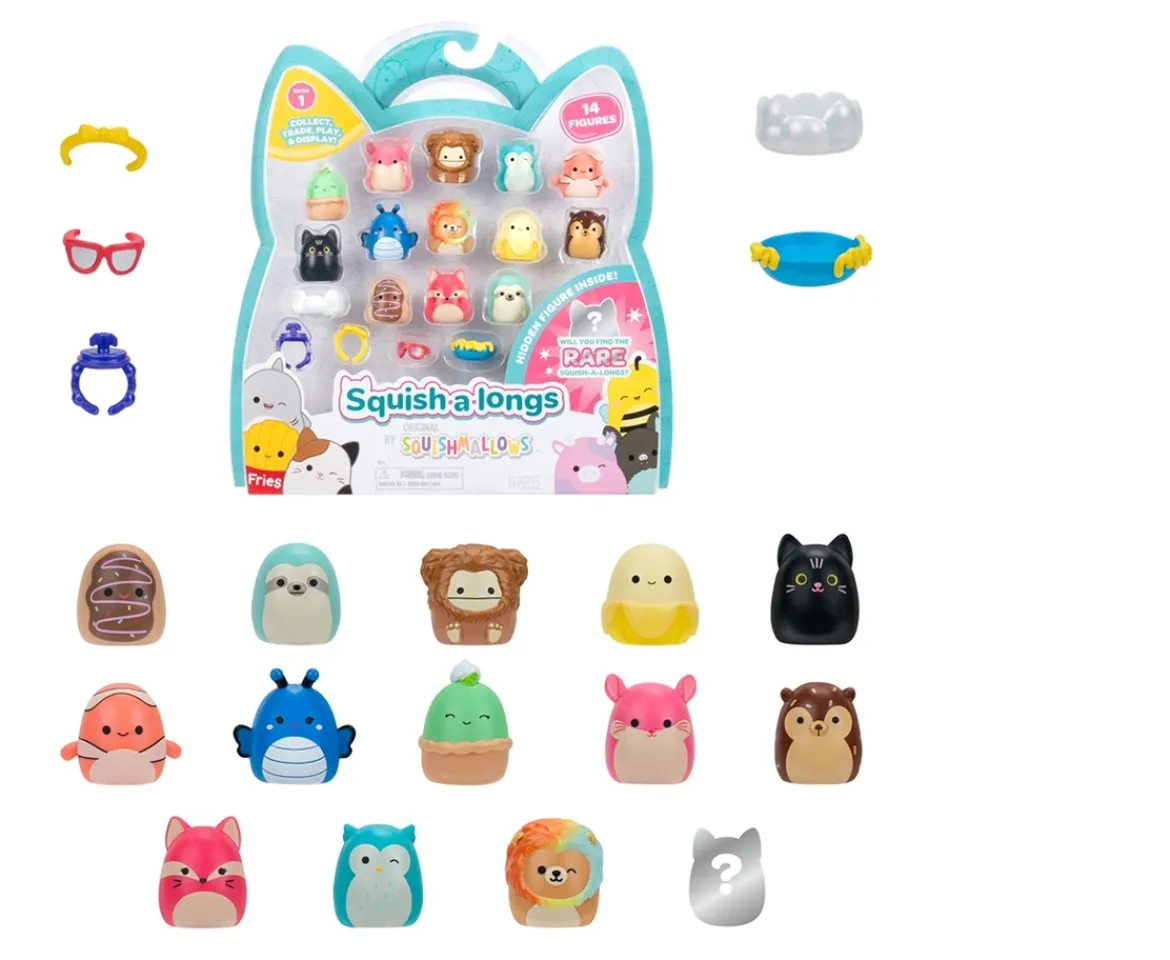 Ken Black Squish-a-longs by Original Squishmallows 14 Pack - Series 1 - (14) 1” Mini-Squish with 4 Accessories| Soft Toys