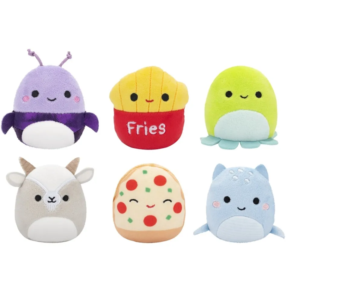 Ken Black Squishmallows Original Micromallows 6-Pack – Axel Beetle, Lune Loch Ness Monster, Malcolm Mushroom,| Soft Toys