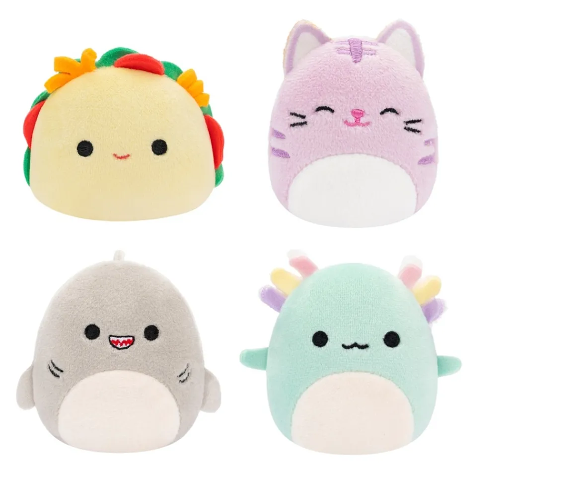 Ken Black Squishmallows Original Micromallows 4-Pack Irina Axolotl, Tabitha Cat, Tex Taco, Gordon Shark| Soft Toys