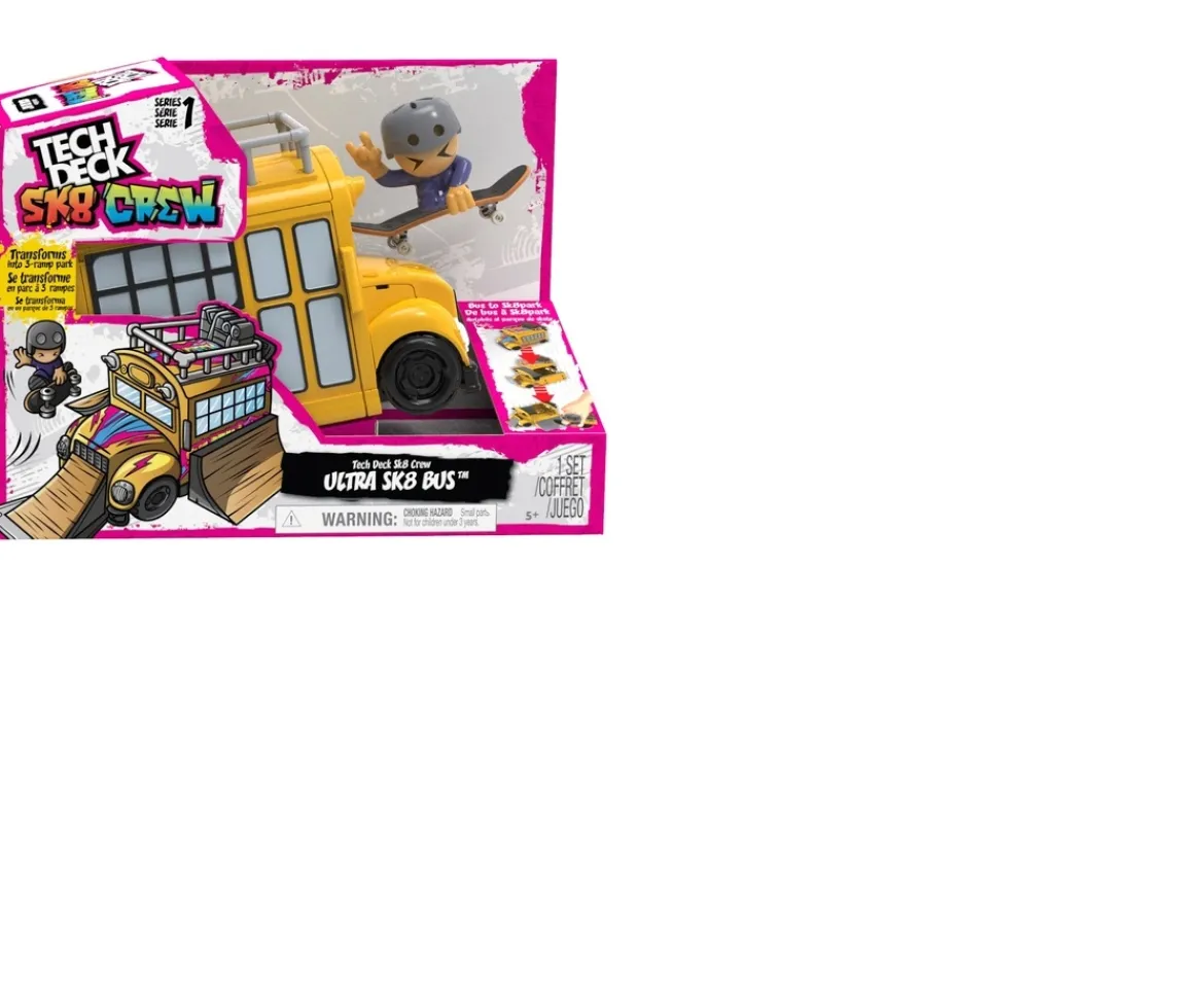Ken Black Tech Deck Sk8 Crew 2-in-1 Transforming Ultra Sk8 Bus Set| Building & Vehicle Toys