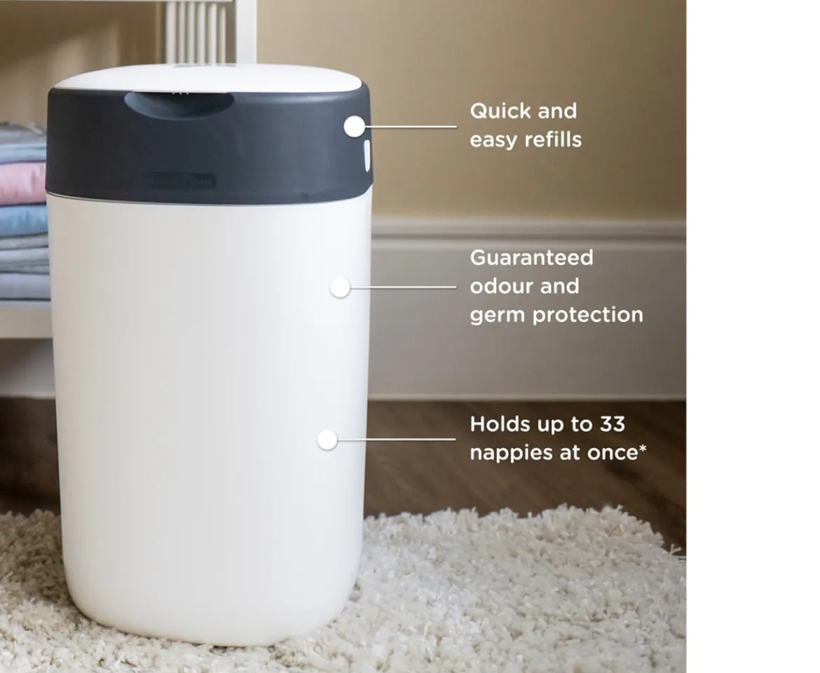 Ken Black Tommee Tippee Twist & Click Advanced Nappy Bin Starter Set with 4 Cassettes| Potty Training