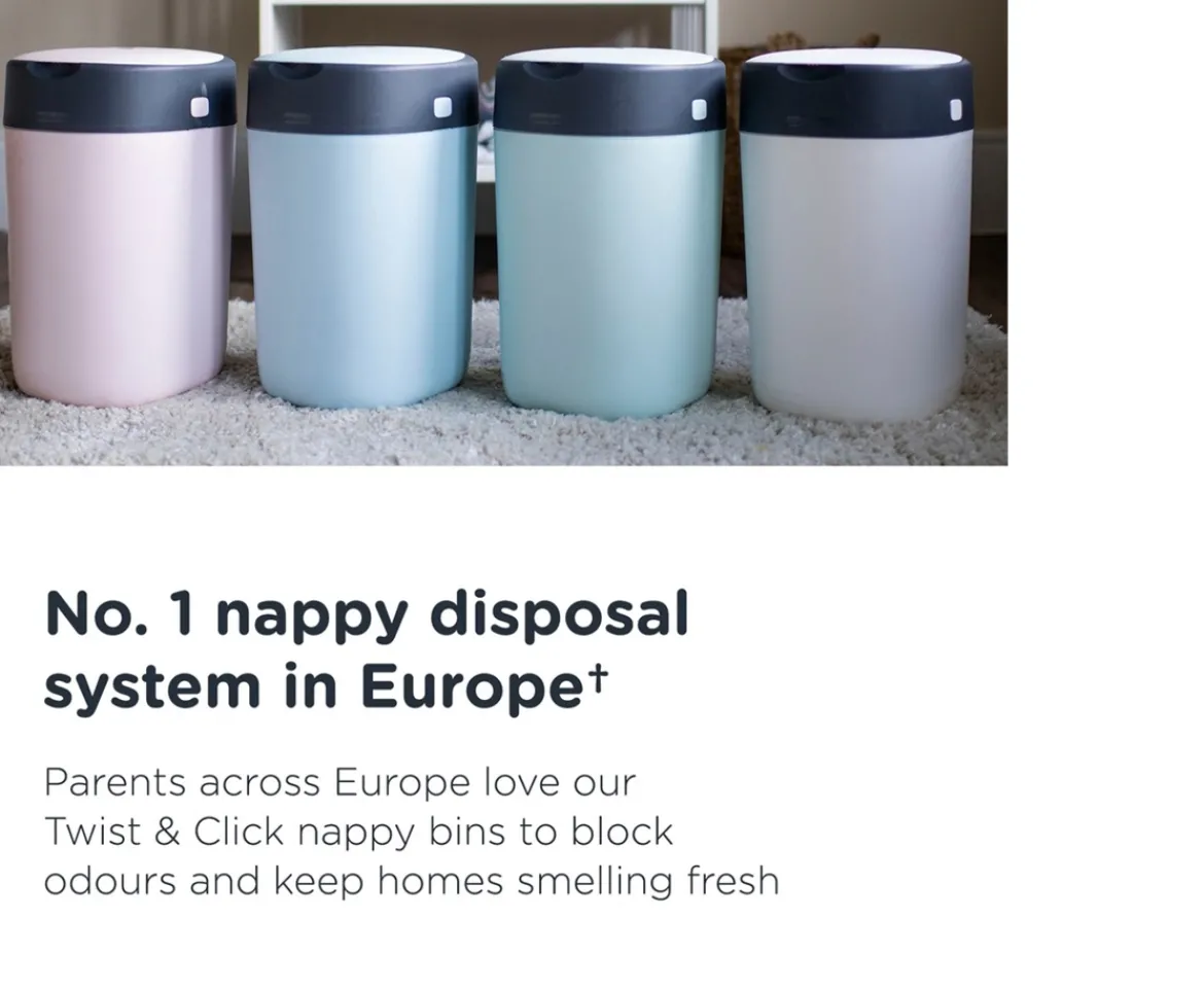 Ken Black Tommee Tippee Twist & Click Advanced Nappy Bin Starter Set with 4 Cassettes| Potty Training