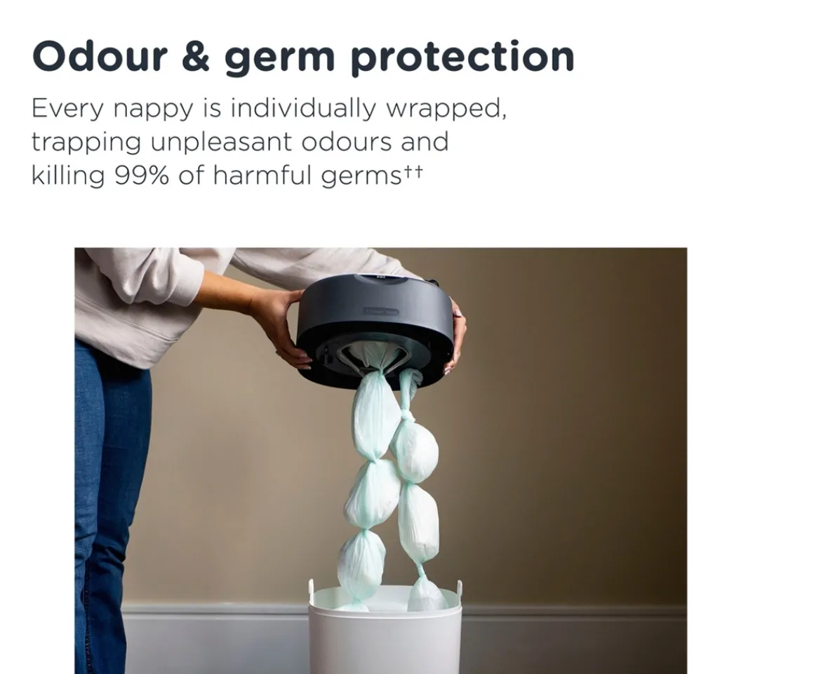 Ken Black Tommee Tippee Twist & Click Advanced Nappy Bin Starter Set with 4 Cassettes| Potty Training